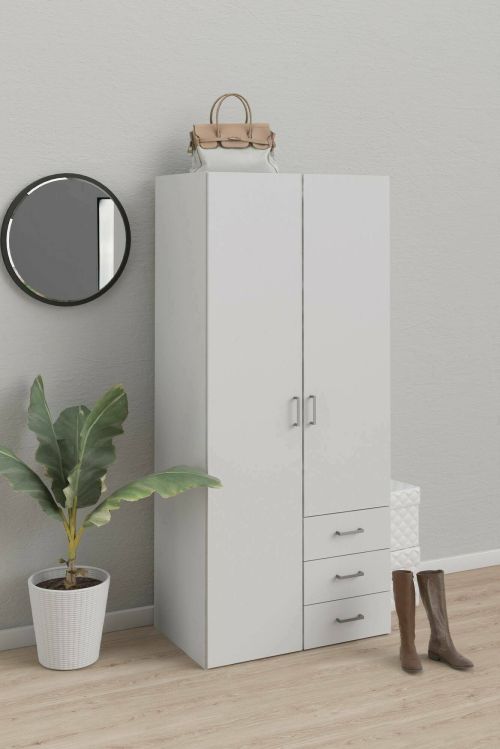 Guardaroba 2 ante Prisca, Mobile camera da letto, Cabina armadio portabiti, Armadio appendiabiti, 77x49 h175 cm, Bianco