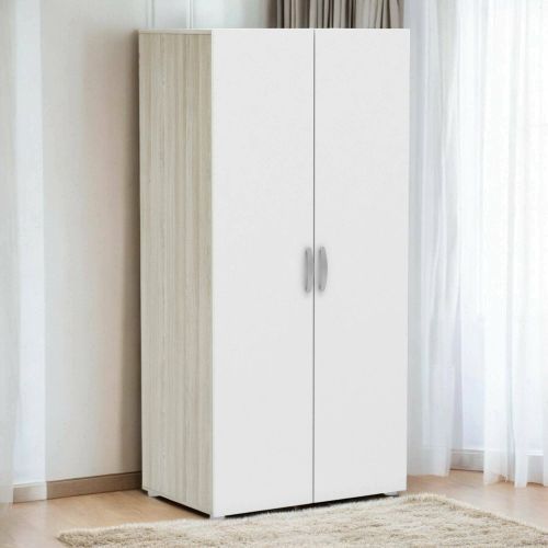 Guardaroba 2 ante Seine, Mobile camera da letto, Cabina armadio portabiti, Armadio appendiabiti, 79x52 h166 cm, Rovere e Bianco opaco