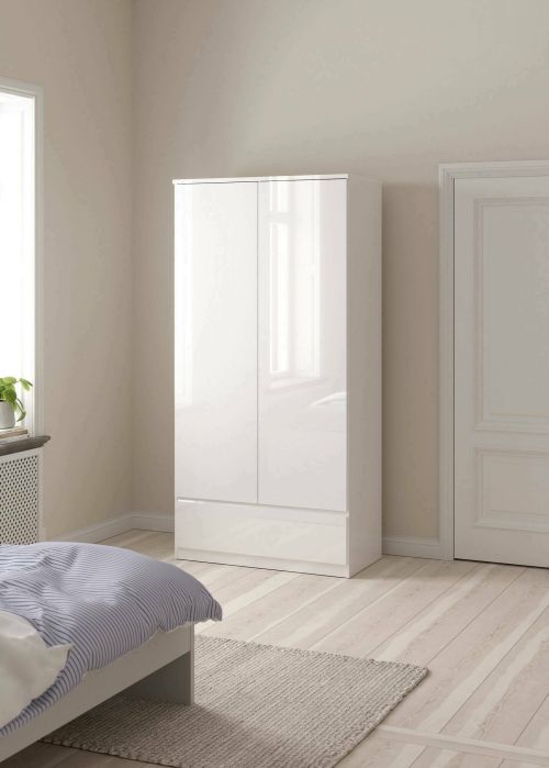 Guardaroba 2 ante Suzanne, Mobile camera da letto, Cabina armadio portabiti, Armadio appendiabiti, 99x50 h201 cm, Bianco