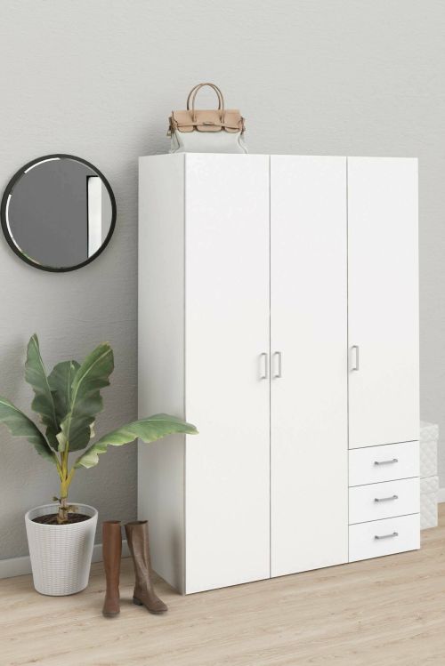 Guardaroba 3 ante Anne, Mobile camera da letto, Cabina armadio portabiti, Armadio appendiabiti, 115x49 h175 cm, Bianco