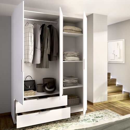 Guardaroba 3 Ante Bianco Appendiabiti 2 Cassetti 51x137 cm, 3 Ripiani - Mayos