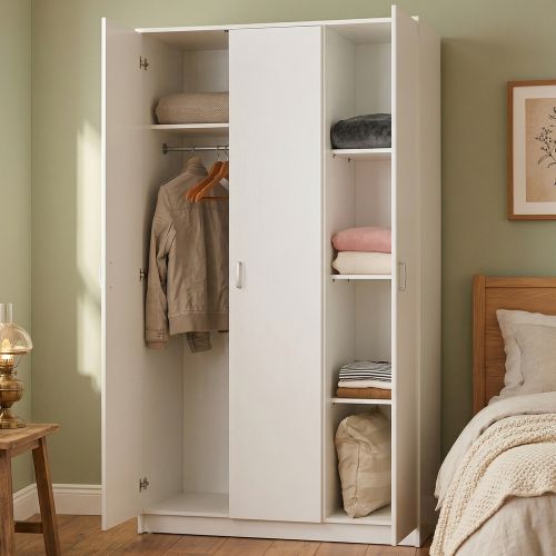 Guardaroba 3 Ante Bianco Appendiabiti 4 Ripiani 120x52 cm, 3 Ante - Licodia