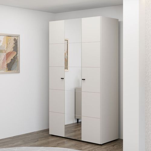 Guardaroba 3 Ante Bianco Crema Nero Appendiabiti 4 Ripiani 117x52 cm, 3 Ante - Ouarza