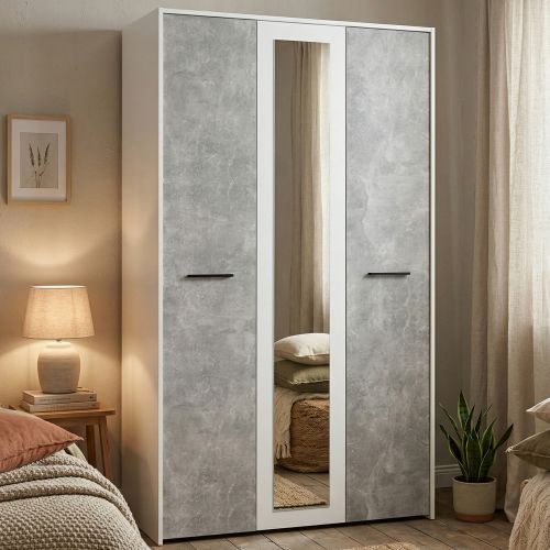 Guardaroba 3 Ante Bianco Grigio Cemento Appendiabiti 5 Ripiani 119x53 cm, 3 Ante - Lavagno