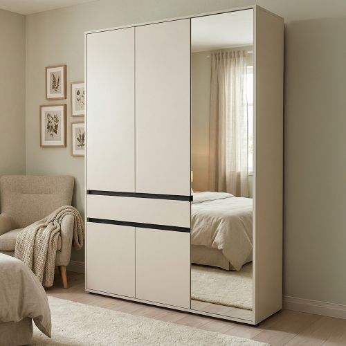 Guardaroba 3 Ante Bianco Nero 5 Ripiani un Cassetto 138x54.5 cm, Appendiabiti - Ilbono