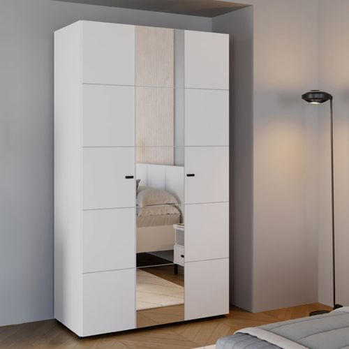 Guardaroba 3 Ante Bianco Opaco Nero Appendiabiti 4 Ripiani 117x52 cm, 3 Ante - Ouarza