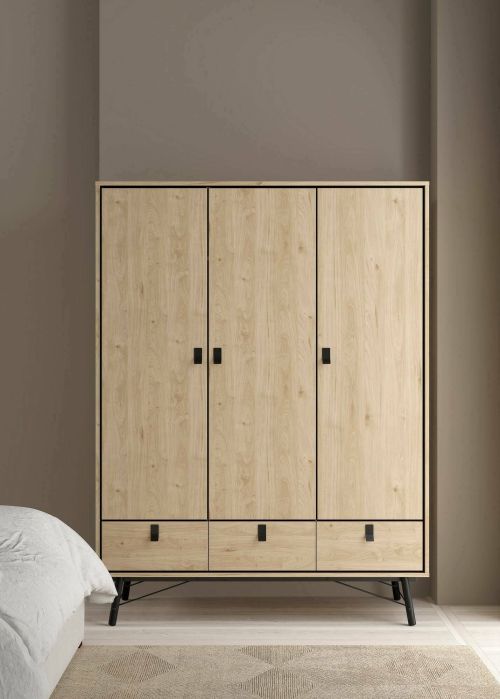 Guardaroba 3 ante Claribe, Mobile camera da letto, Cabina armadio portabiti, Armadio appendiabiti, 60x150 h200 cm, Rovere