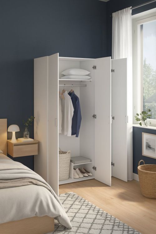 Guardaroba 3 ante Danielle, Mobile camera da letto, Cabina armadio portabiti, Armadio appendiabiti, 115x49 h175 cm, Bianco