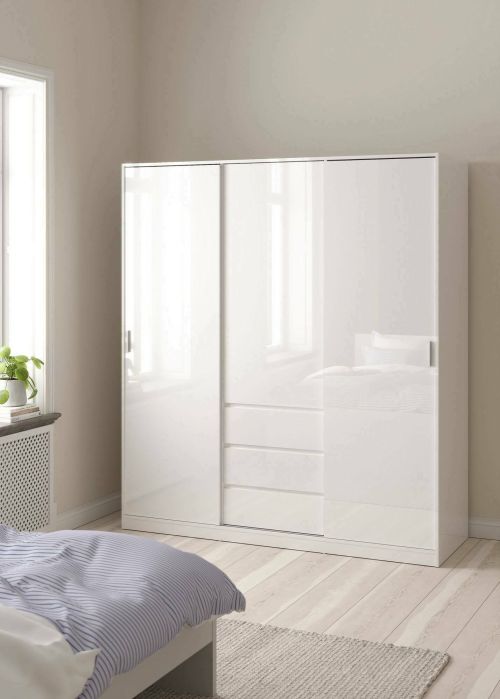Guardaroba 3 ante Delphine, Mobile camera da letto, Cabina armadio portabiti, Armadio appendiabiti, 60x177 h200 cm, Bianco