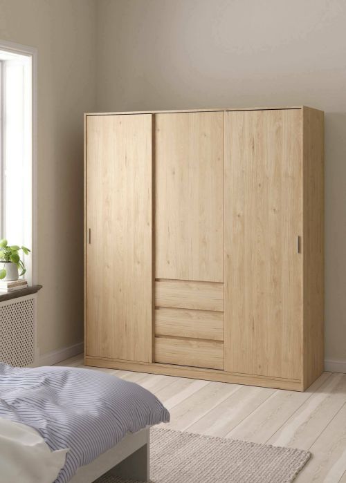 Guardaroba 3 ante Delphine, Mobile camera da letto, Cabina armadio portabiti, Armadio appendiabiti, 60x177 h200 cm, Rovere