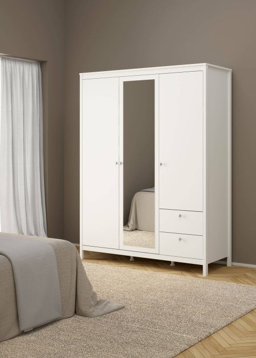 Guardaroba 3 ante Helise, Mobile camera da letto, Cabina armadio portabiti, Armadio appendiabiti, 58x150 h199 cm, Bianco