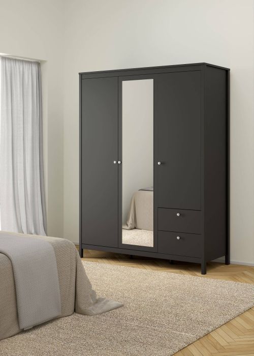 Guardaroba 3 ante Helise, Mobile camera da letto, Cabina armadio portabiti, Armadio appendiabiti, 58x150 h199 cm, Nero