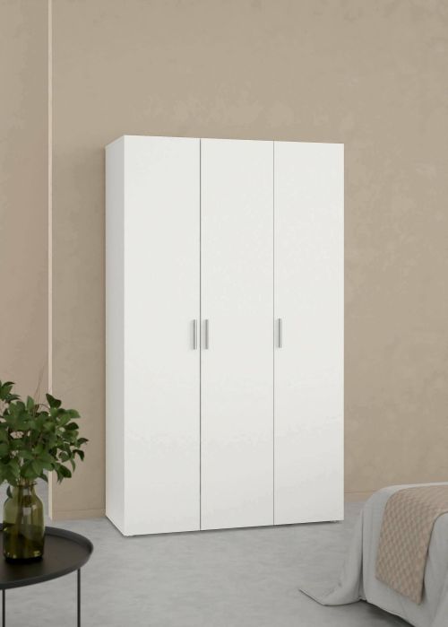 Guardaroba 3 ante Isabelle, Mobile camera da letto, Cabina armadio portabiti, Armadio appendiabiti, 118x50 h201 cm, Bianco