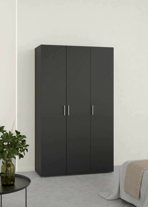 Guardaroba 3 ante Isabelle, Mobile camera da letto, Cabina armadio portabiti, Armadio appendiabiti, 50x118 h201 cm, Nero