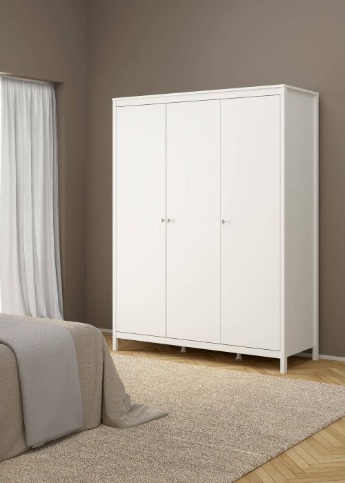 Guardaroba 3 ante Justina, Mobile camera da letto, Cabina armadio portabiti, Armadio appendiabiti, 58x150 h199 cm, Bianco