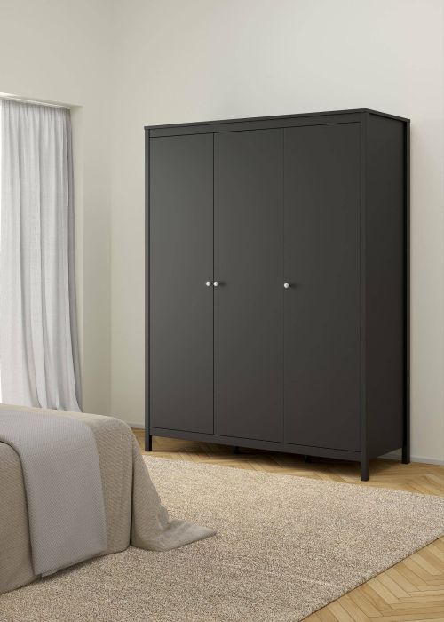 Guardaroba 3 ante Justina, Mobile camera da letto, Cabina armadio portabiti, Armadio appendiabiti, 58x150 h199 cm, Nero