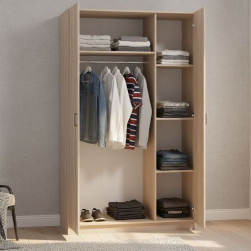 Guardaroba 3 Ante Marrone Appendiabiti 4 Ripiani 120x52 cm, 3 Ante - Licodia