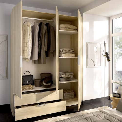 Guardaroba 3 Ante Marrone Rovere Appendiabiti 2 Cassetti 51x137 cm, 3 Ripiani - Mayos