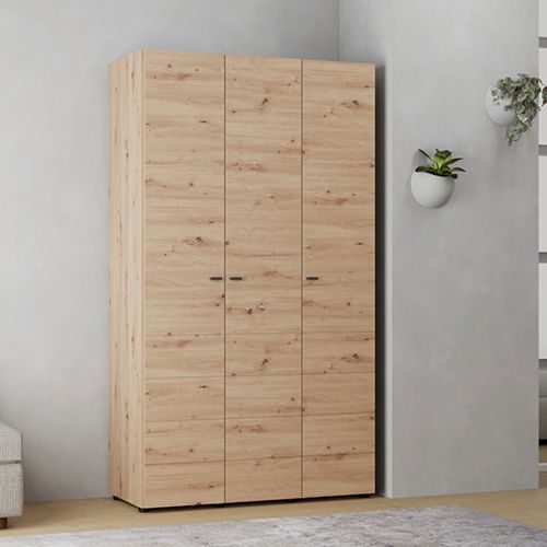 Guardaroba 3 Ante Marrone Rovere Nodi Bianco Appendiabiti 4 Ripiani 117x52 cm, 3 Ante - Ronco