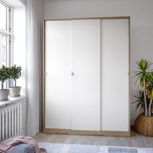 Guardaroba 3 Ante Marrone Rovere Nodi Bianco Appendiabiti 4 Ripiani 150x50 cm, 6 Vani - Senales