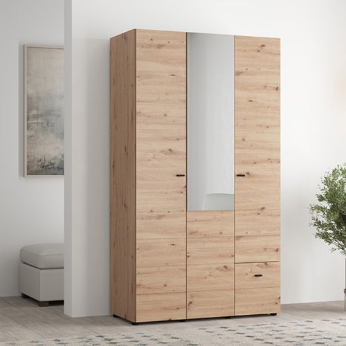 Guardaroba 3 Ante Marrone Rovere Nodi Bianco Appendiabiti un Cassetto 117x52 cm, 4 Ripiani - Serram