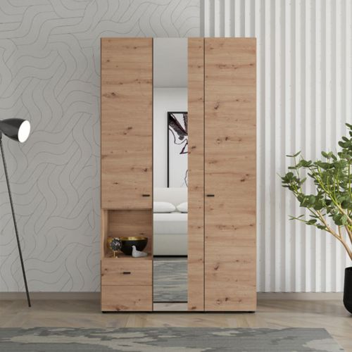 Guardaroba 3 Ante Marrone Rovere Nodi Nero Appendiabiti un Cassetto 117x52 cm, 5 Ripiani - Patzcu