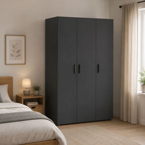 Guardaroba 3 Ante Nero Antracite Appendiabiti 4 Ripiani 111x52 cm, 3 Ante - Pettineo