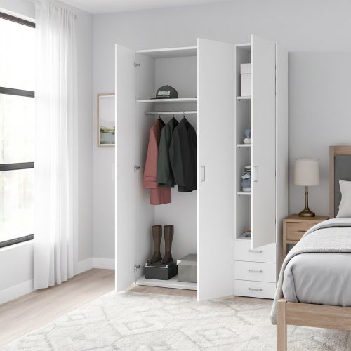 Guardaroba 3 ante Suzette, Mobile camera da letto, Cabina armadio portabiti, Armadio appendiabiti, 115x49 h200 cm, Bianco