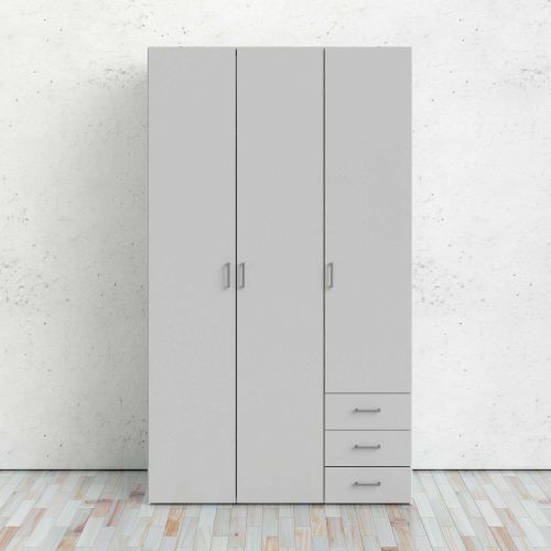 Guardaroba 3 ante Suzette, Mobile camera da letto, Cabina armadio portabiti, Armadio appendiabiti, 116x50 h200 cm, Bianco