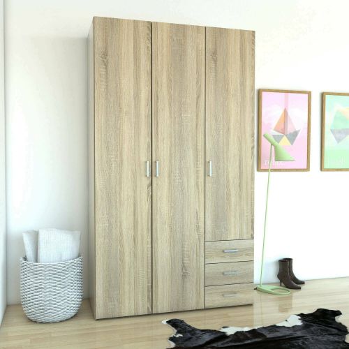 Guardaroba 3 ante Suzette, Mobile camera da letto, Cabina armadio portabiti, Armadio appendiabiti, 116x50 h200 cm, Quercia
