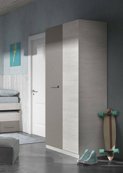 Guardaroba Abilene, Armadio per camera da letto a 2 ante battenti, Mobile con 3 ripiani e barra appendiabiti, 90x52h200 cm, Bianco e Marrone