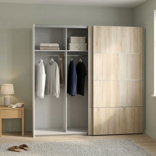 Guardaroba con appendiabiti bianco e quercia 242x201h cm - Acerno
