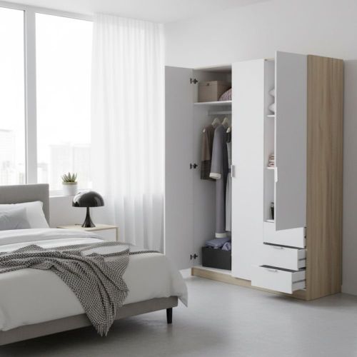 Guardaroba con appendiabiti bianco e rovere 121x180h cm - Apaches