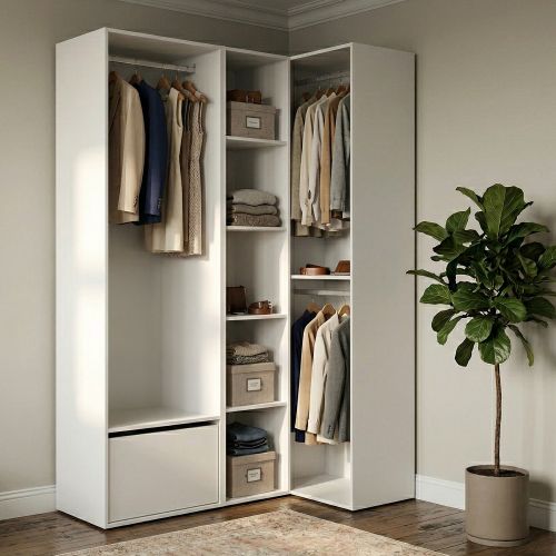 Guardaroba con appendiabiti bianco e rovere 144x205h cm - Tobias