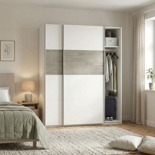 Guardaroba con appendiabiti bianco e rovere 180x200h cm - Ainu