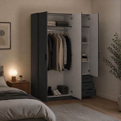 Guardaroba con appendiabiti grigio 147x200h cm - Simeon