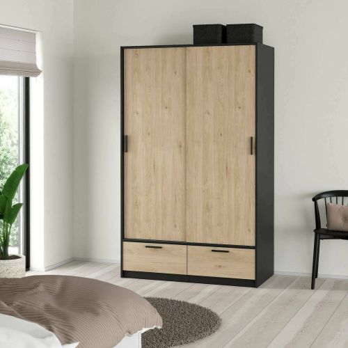 Guardaroba con appendiabiti nero e rovere 121x200h cm - Kammuri