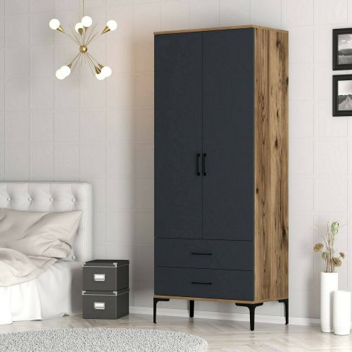 Guardaroba con cassetti noce e antracite 80x200h cm - Doriana