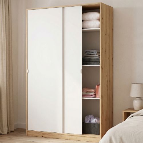 Guardaroba con ripiani regolabili bianco e rovere nodi 120x200h cm - Adrenalin