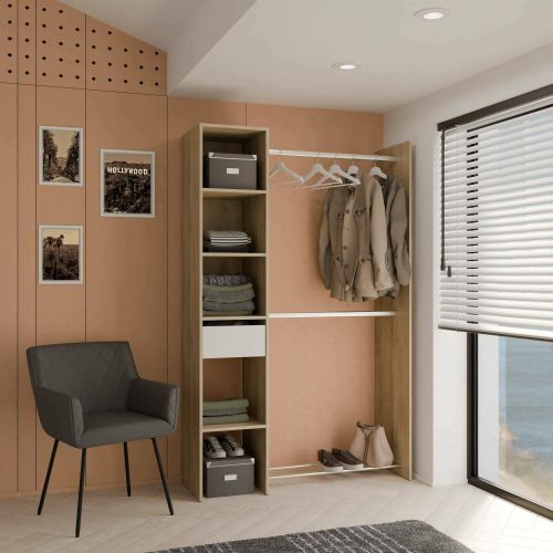 Guardaroba con ripiani regolabili rovere e bianco opaco 118x183h cm - Floriana