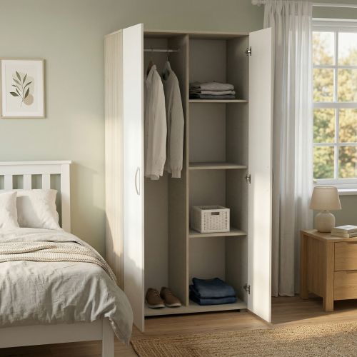 Guardaroba con ripiani regolabili rovere e bianco opaco 79x165h cm - Ockhi