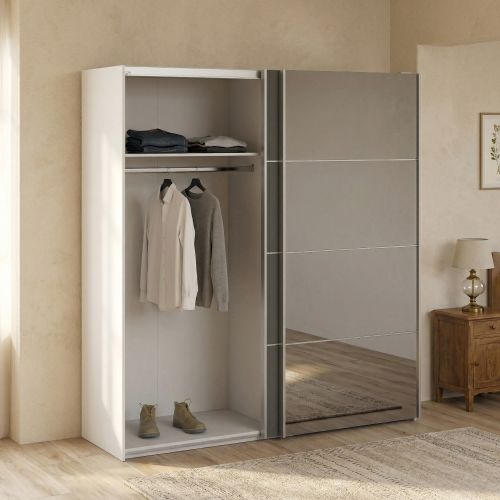 Guardaroba con specchio bianco e grigio 182x201h cm - Armento