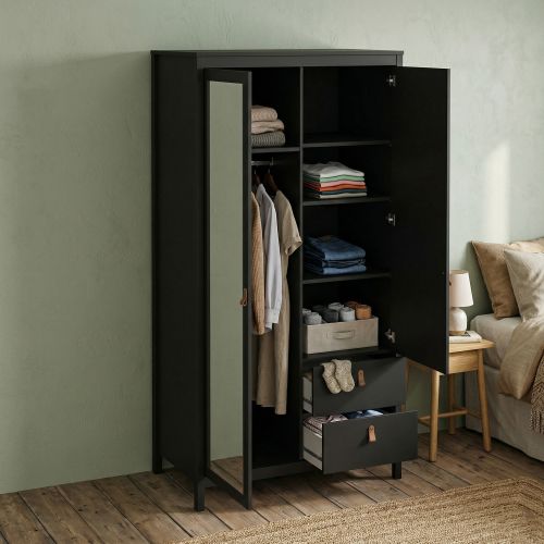 Guardaroba con specchio nero 102x199h cm - Lagertha