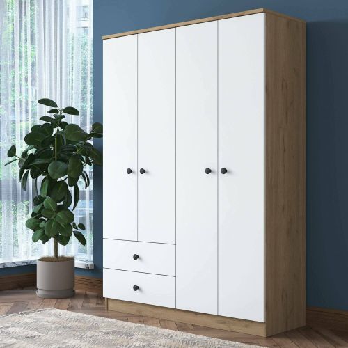 Guardaroba grande Aetheria, Mobile camera da letto, Cabina armadio portabiti, Armadio appendiabiti, 120x43 h170 cm, Noce e Bianco
