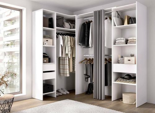 Guardaroba grande Bazena, Mobile camera da letto, Cabina armadio portabiti, Armadio appendiabiti, 214x141 h205 cm, Bianco