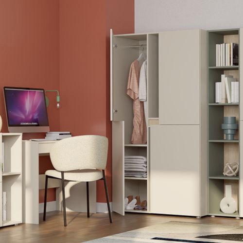 Guardaroba Grande Beige 5 Ripiani Appendiabiti 100x184h cm, Apertura Battente - Lidasone
