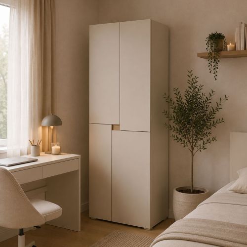 Guardaroba Grande Beige 5 Ripiani Appendiabiti 42x184h cm, Apertura Battente - Lidasime