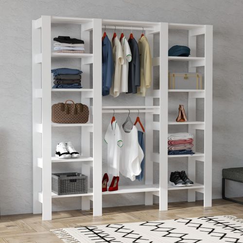 Guardaroba Grande Bianco 10 Ripiani Appendiabiti 161x180h cm, 12 Vani - Nerviano