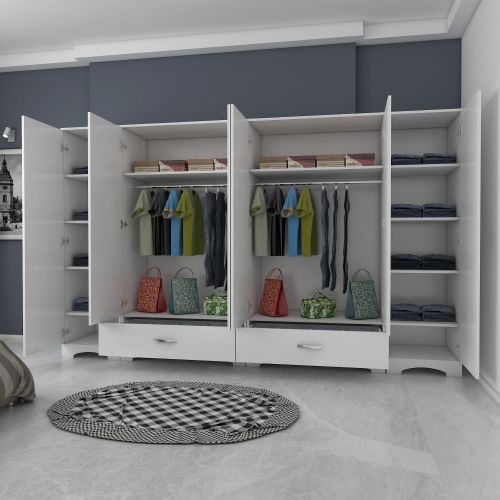 Guardaroba Grande Bianco 10 Ripiani Appendiabiti 243x181h cm, 2 Cassetti - Madruzzo