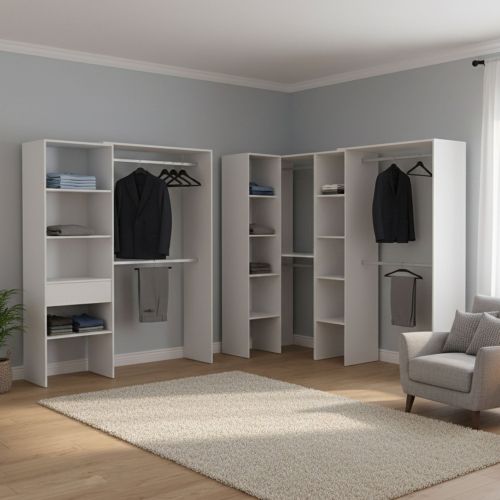 Guardaroba Grande Bianco 12 Ripiani Appendiabiti 388x187h cm, Modulabile - Trana